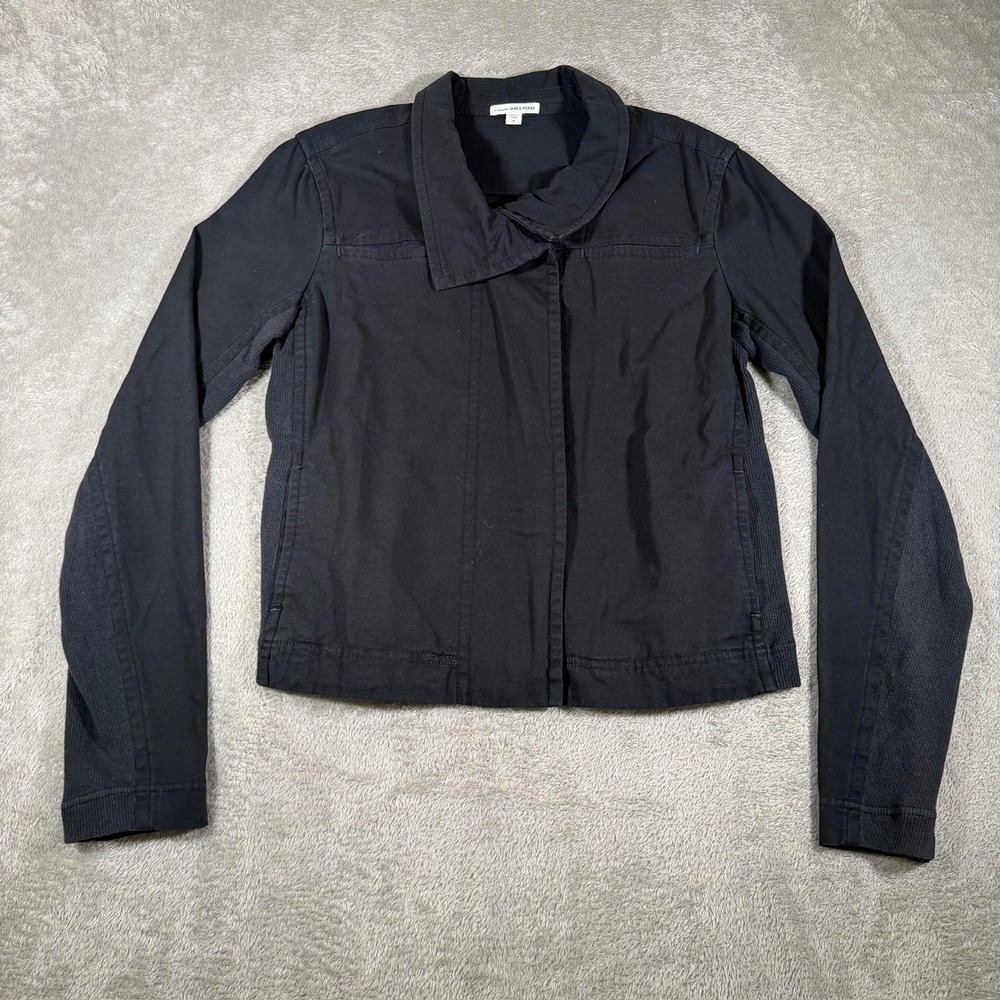 James Perse Moto Jacket Womens 4 Black Cropped Cotton Twill Zip Front Collared‎